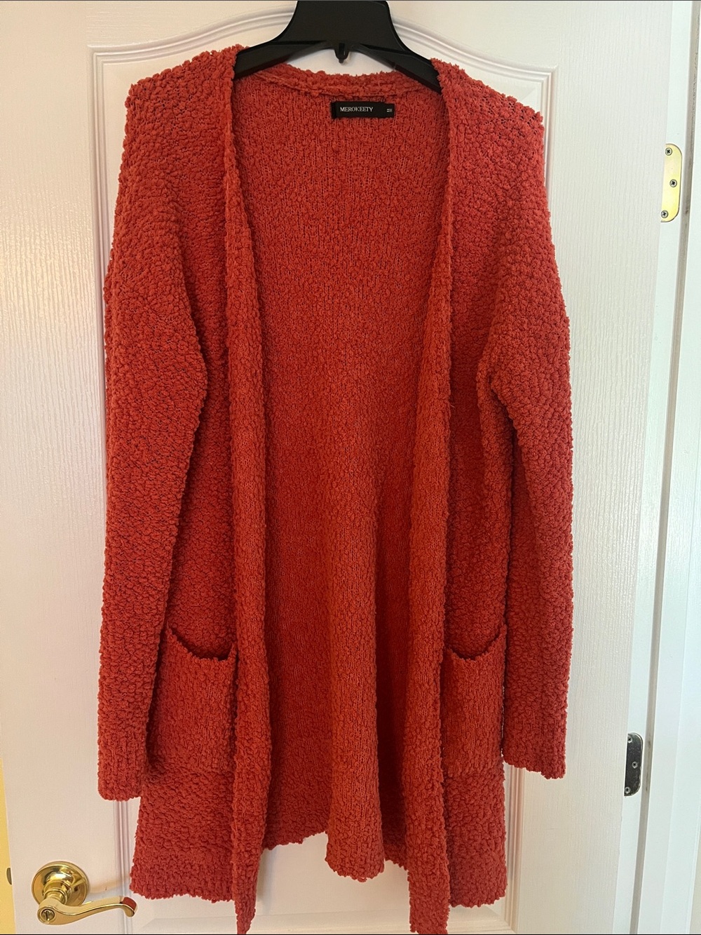 Merokeety Rust Open-Front Bouclé Cardigan